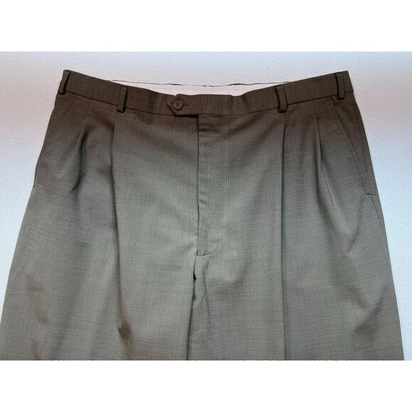 Stafford Men's Washable Wardrobe Wool Dress Pants Pleated Front Size 40x32 Khaki - Picture 5 of 10